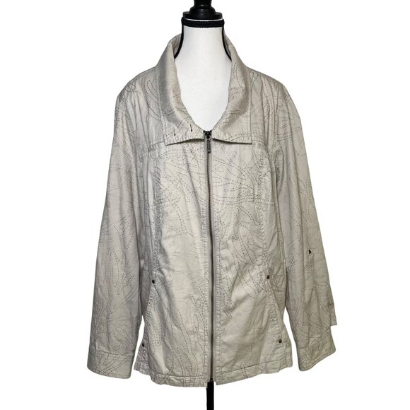 Coldwater Creek Womens Jacket Beige Embroidered‎ Lightweight Full Zip Size 22 - Picture 1 of 15